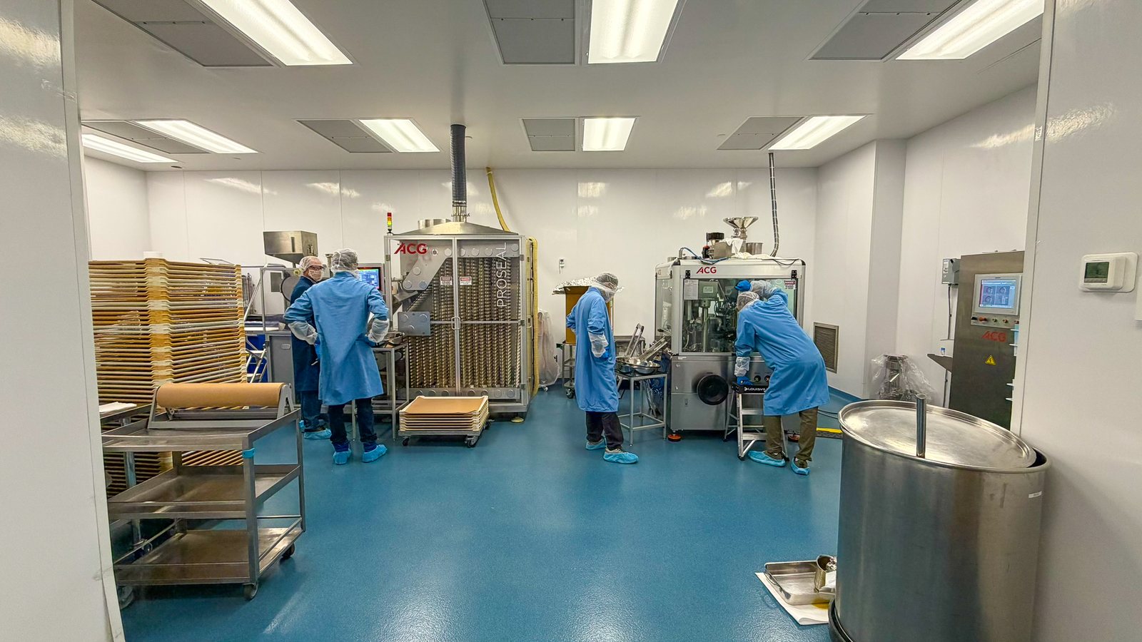 Softgel drying tunnel inside the manufacturing suite